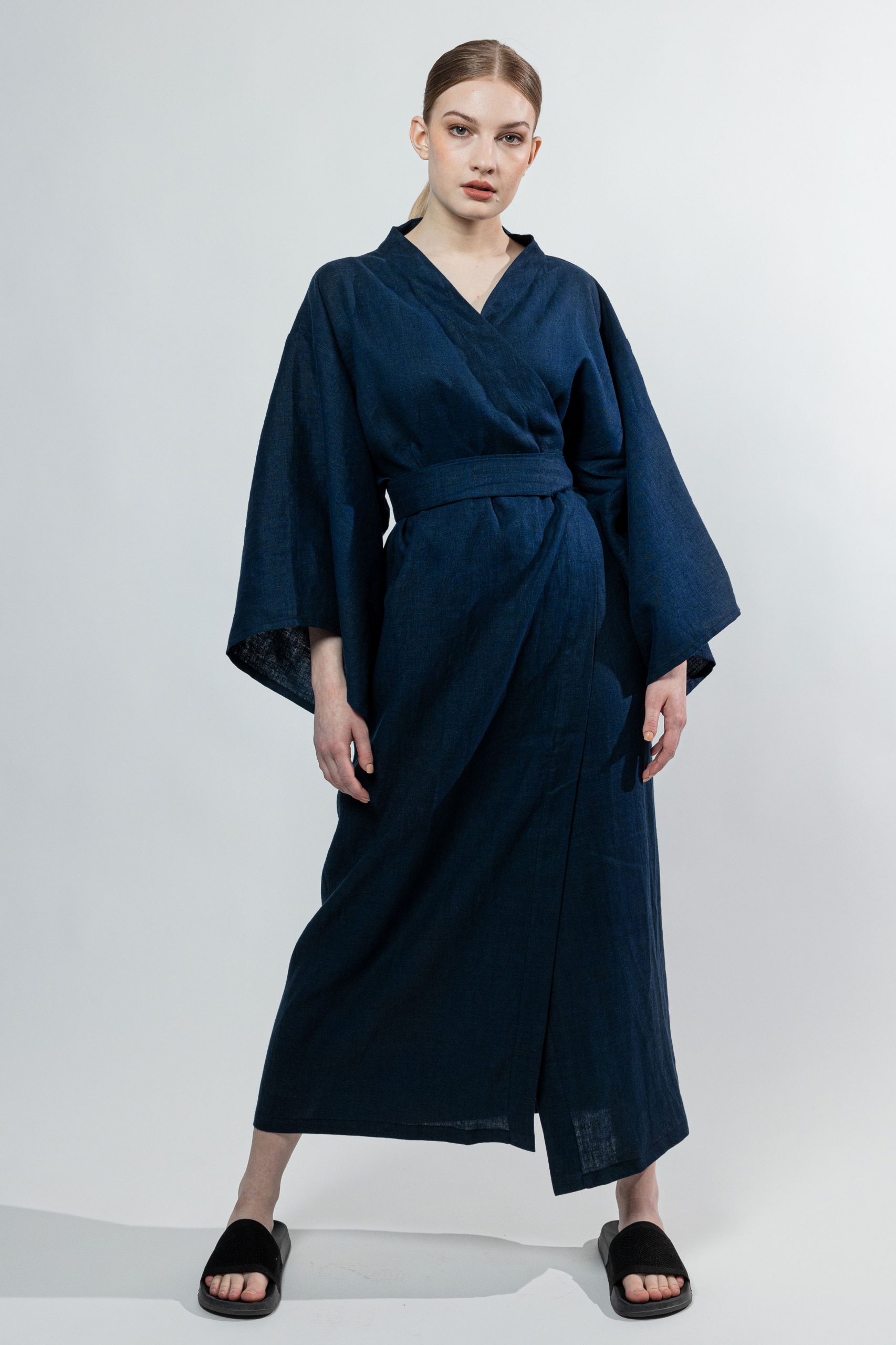 Linen Kimono Dress Midnight Blue